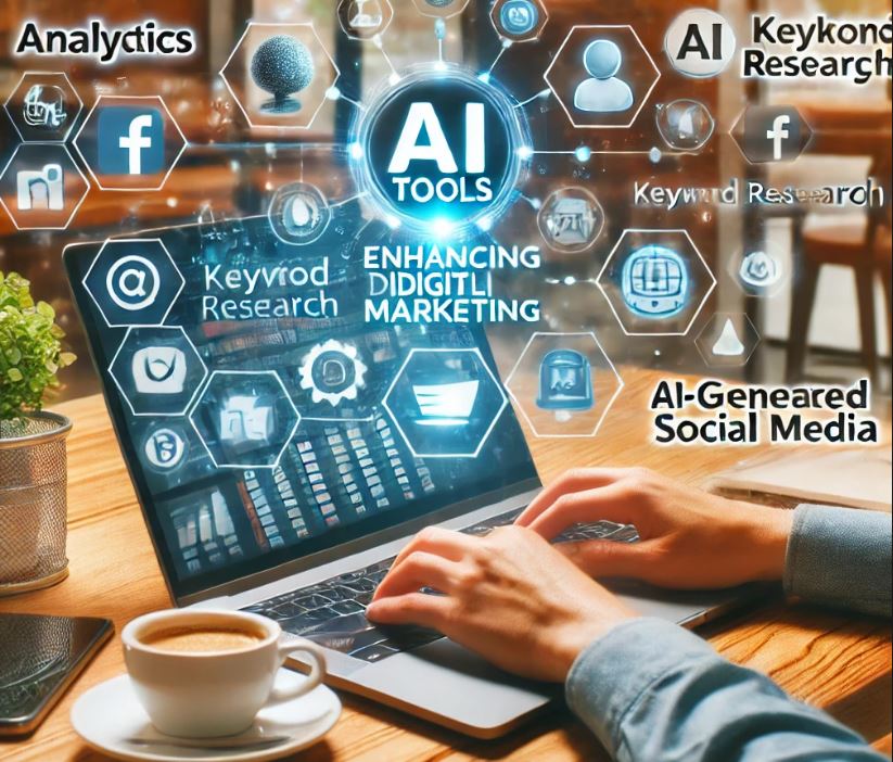 AI-powered tools can support digital marketing in a small business, with analytics and social media content generation